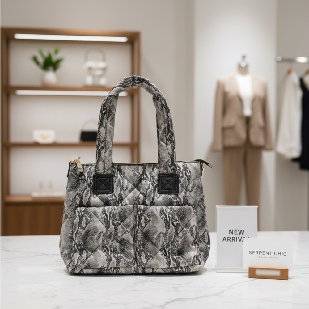 Chic Quilted Snakeskin Tote - New Arrival